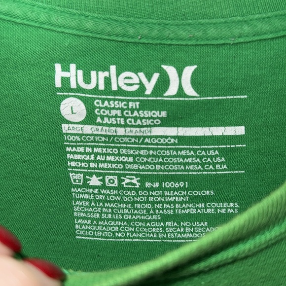 Hurley Large Bright Green Logo Mens Graphic Short Sleeve Tee Shirt - Picture 5 of 8